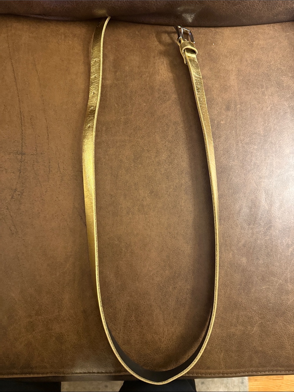Gold Leather Slim Women's Belt - Stylish Minimalist Accessory
